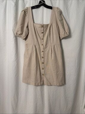 Old Navy Beige Button-Front Square Neck Mini Dress Large Petite